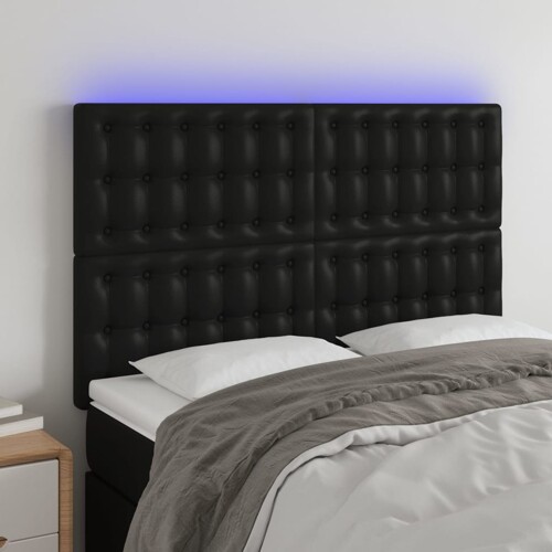vidaXL LED uzglavlje crno 144x5x118/128 cm od umjetna koža