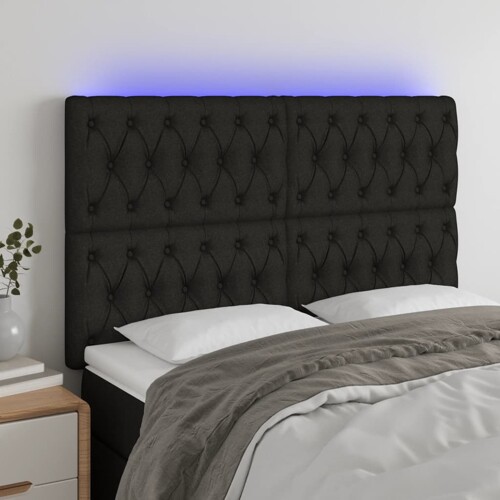 vidaXL LED uzglavlje crno 144x7x118/128 cm od tkanine