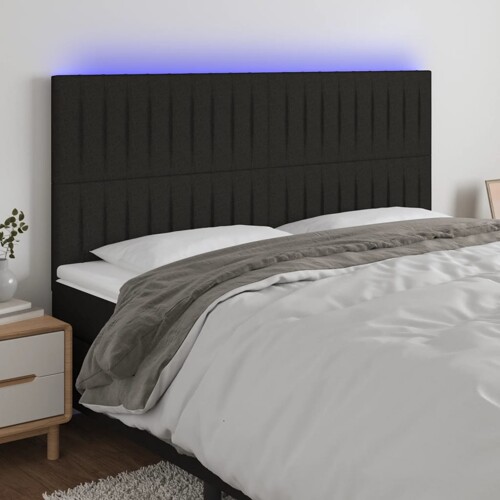 vidaXL LED uzglavlje crno 200x5x118/128 cm od tkanine
