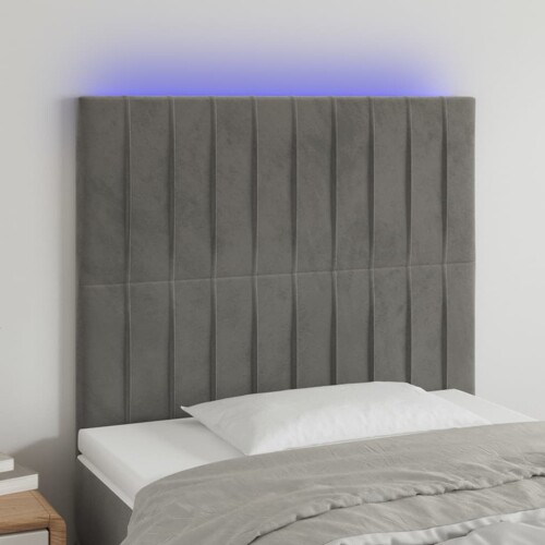 vidaXL LED uzglavlje svjetlosivo 80x5x118/128 cm baršunasto