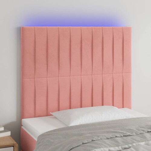 vidaXL LED uzglavlje ružičasto 90x5x118/128 cm baršunasto