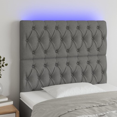 vidaXL LED uzglavlje tamnosivo 90x7x118/128 cm od tkanine