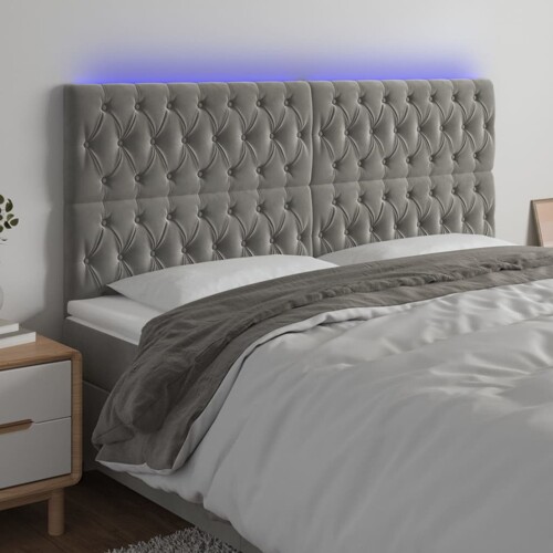 vidaXL LED uzglavlje svjetlosivo 200x7x118/128 cm baršunasto