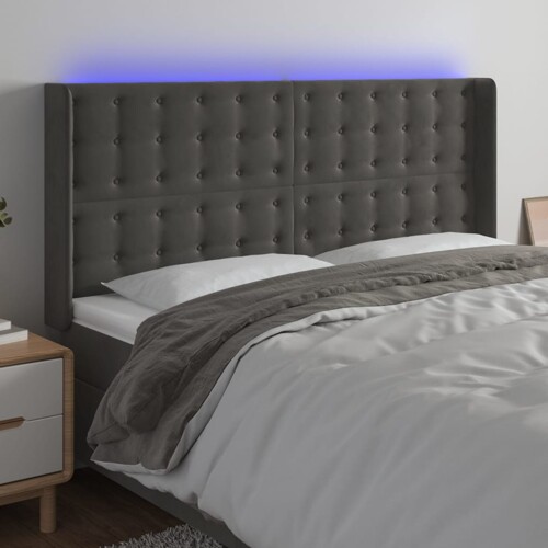 vidaXL LED uzglavlje tamnosivo 203 x 16 x 118/128 cm baršunasto