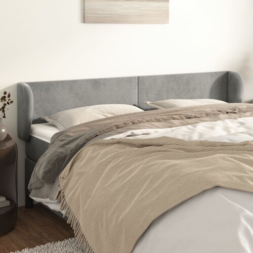 vidaXL Uzglavlje s ušima svjetlosivo 203x23x78/88 cm baršunasto