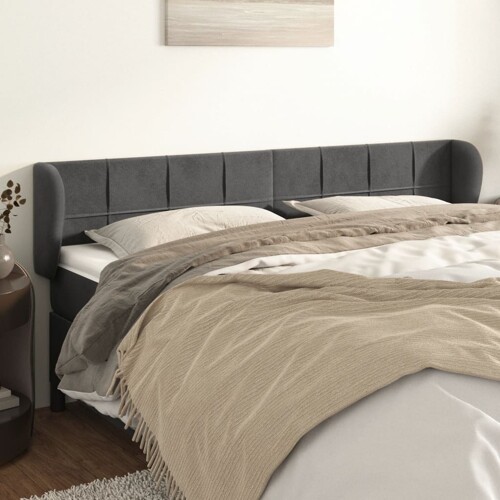 vidaXL Uzglavlje s ušima tamnosivo 183x23x78/88 cm baršunasto