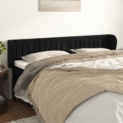 vidaXL Uzglavlje s ušima crno 163x23x78/88 cm baršunasto
