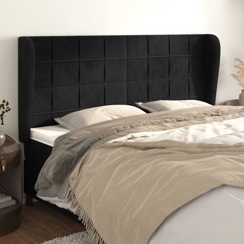 vidaXL Uzglavlje s ušima crno 203x23x118/128 cm baršunasto