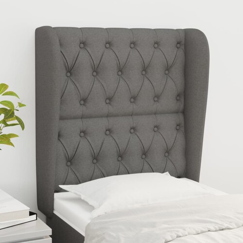 vidaXL Uzglavlje s ušima tamnosivo 83 x 23 x 118/128 cm od tkanine