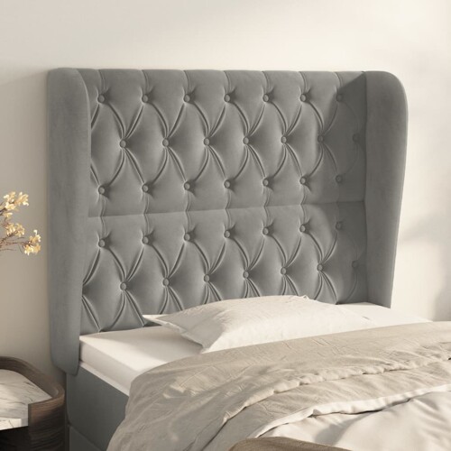 vidaXL Uzglavlje s ušima svjetlosivo 103x23x118/128 cm baršunasto