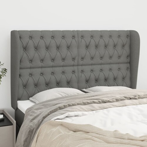 vidaXL Uzglavlje s ušima tamnosivo 163x23x118/128 cm od tkanine