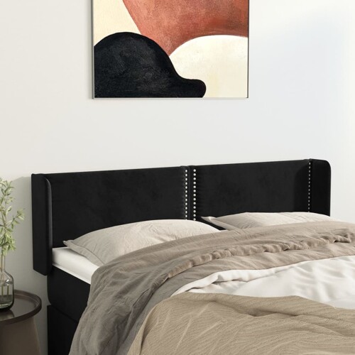 vidaXL Uzglavlje s ušima crno 147x16x78/88 cm baršunasto
