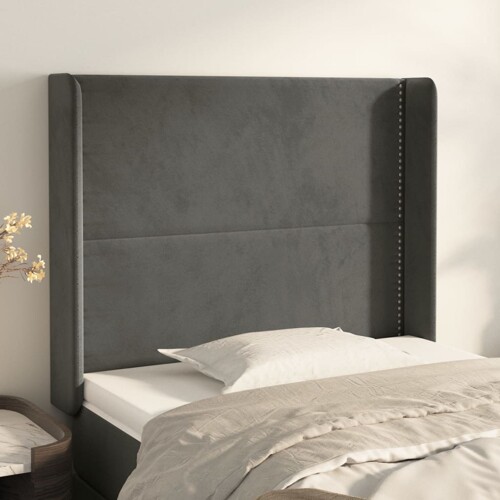 vidaXL Uzglavlje s ušima tamnosivo 103x16x118/128 cm baršunasto