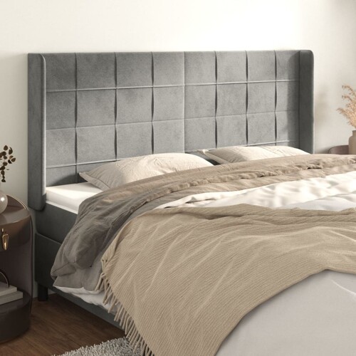 vidaXL Uzglavlje s ušima svjetlosivo 183x16x118/128 cm baršunasto