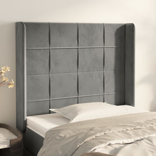 vidaXL Uzglavlje s ušima svjetlosivo 93x16x118/128 cm baršunasto
