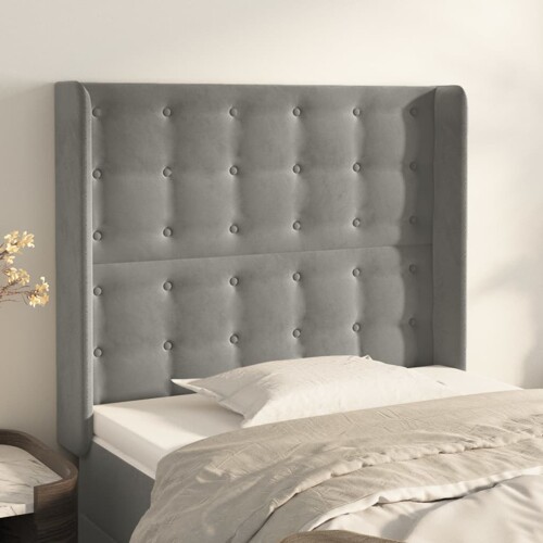 vidaXL Uzglavlje s ušima svjetlosivo 103x16x118/128 cm baršunasto
