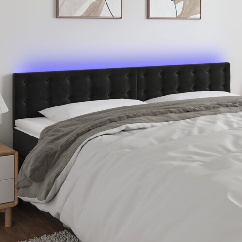 vidaXL LED uzglavlje crno 200x5x78/88 cm baršunasto
