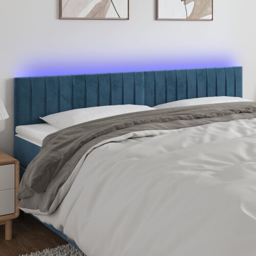 vidaXL LED uzglavlje tamnoplavo 200x5x78/88 cm baršunasto