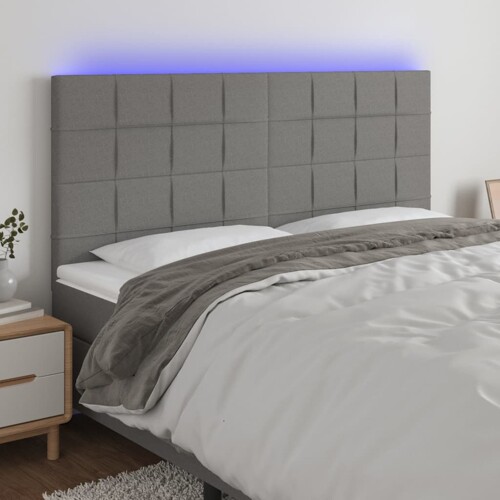 vidaXL LED uzglavlje tamnosivo 200x5x118/128 cm od tkanine