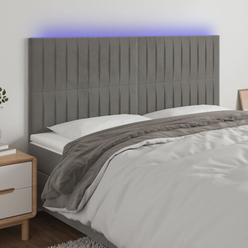 vidaXL LED uzglavlje svjetlosivo 180x5x118/128 cm baršunasto