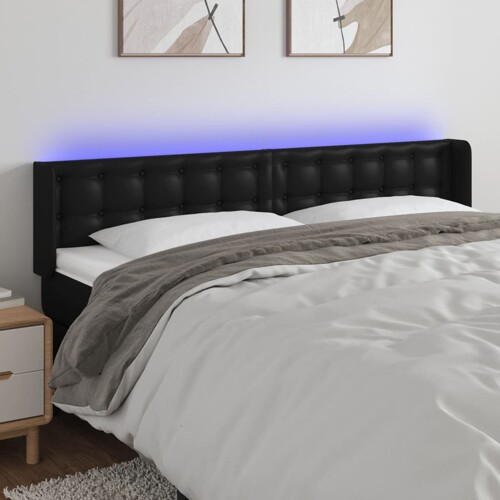 vidaXL LED uzglavlje crno 163x16x78/88 cm od umjetne kože