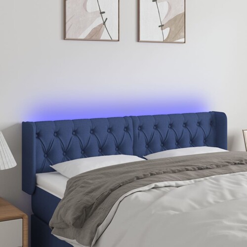 vidaXL LED uzglavlje plavo 163x16x78/88 cm od tkanine
