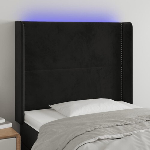 vidaXL LED uzglavlje crno 93x16x118/128 cm baršunasto