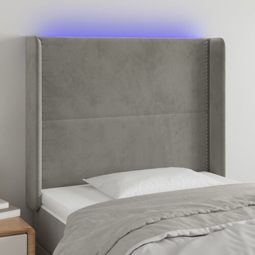 vidaXL LED uzglavlje svjetlosivo 93 x 16 x 118/128 cm baršunasto