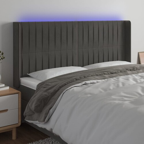 vidaXL LED uzglavlje tamnosivo 163x16x118/128 cm baršunasto