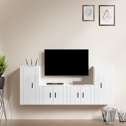 vidaXL 4-dijelni set TV ormarića sjajni bijeli drveni