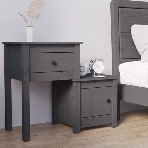vidaXL Noćni ormarić sivi 79,5 x 38 x 65,5 cm od masivne borovine