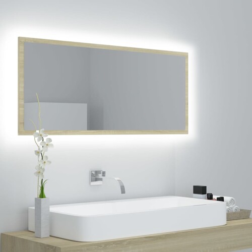 vidaXL LED kupaonsko ogledalo boja hrasta sonome 100x8,5x37 cm akrilno