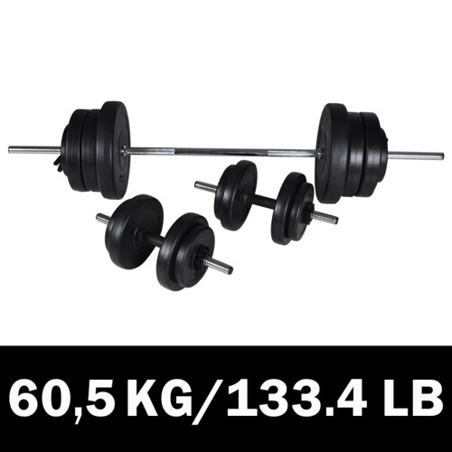 vidaXL Dvoručni uteg i 2 cijevi za utege od 60,5kg
