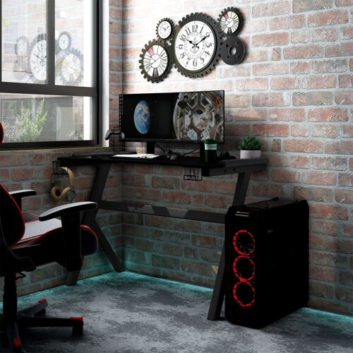 vidaXL Igraći stol LED u obliku slova Y crni 110 x 60 x 75 cm