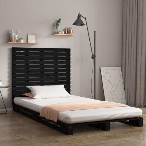 vidaXL Zidno uzglavlje crni 146x3x91,5 cm od masivne borovine