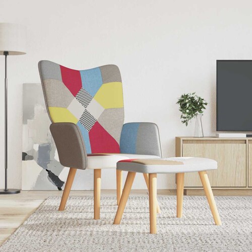 vidaXL Stolica za opuštanje s osloncem za noge patchwork od tkanine
