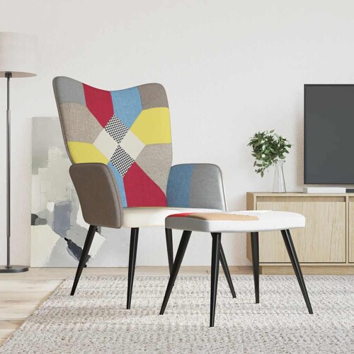vidaXL Stolica za opuštanje s osloncem za noge patchwork od tkanine