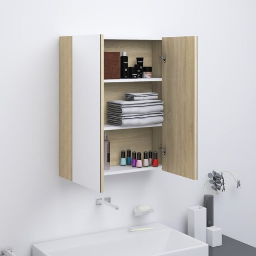 vidaXL Kupaonski ormarić s ogledalom 60x15x75 cm MDF bijeli i hrast