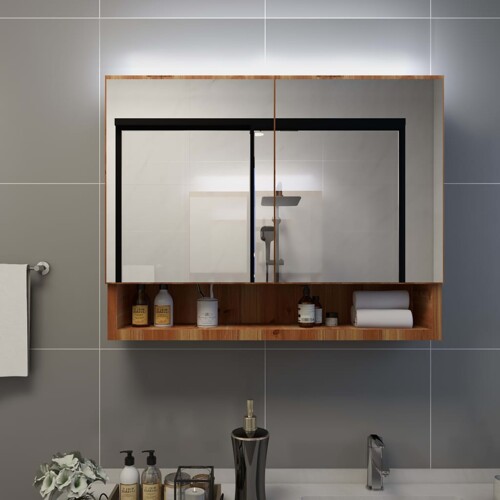vidaXL LED kupaonski ormarić s ogledalom boja hrasta 80x15x60 cm MDF