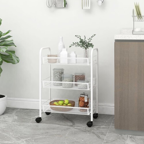 vidaXL Kuhinjska kolica s 3 razine bijela 46 x 26 x 64 cm željezna