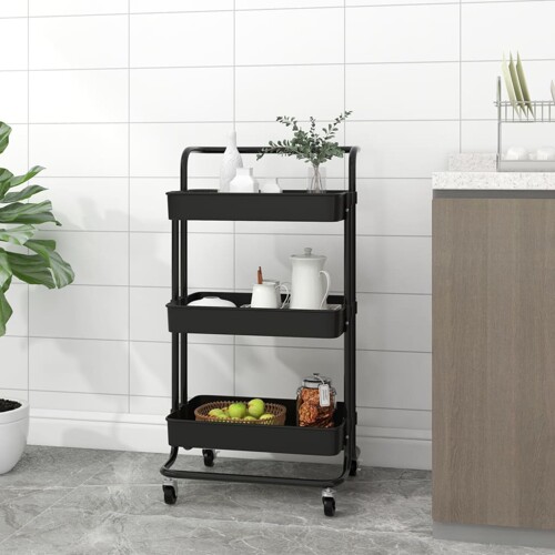 vidaXL Kuhinjska kolica s 3 razine crna 42x35x85 cm željezo i ABS