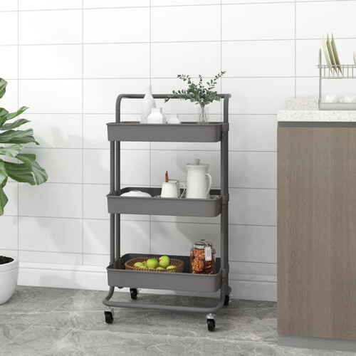 vidaXL Kuhinjska kolica s 3 razine siva 42x35x85 cm željezo i ABS