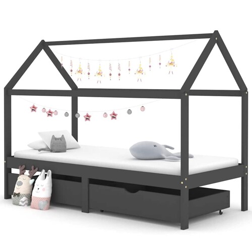 vidaXL Okvir za dječji krevet s ladicama tamnosivi 90x200 cm borovina