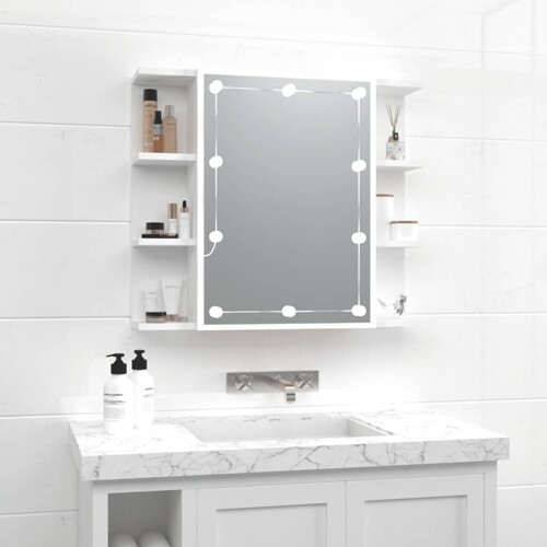 vidaXL Ormarić s ogledalom i LED svjetlima bijeli 70 x 16,5 x 60 cm