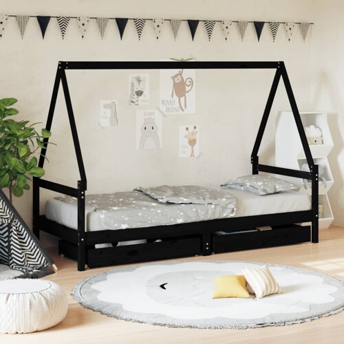 vidaXL Okvir dječjeg kreveta s ladicama crni 80 x 200 cm od borovine