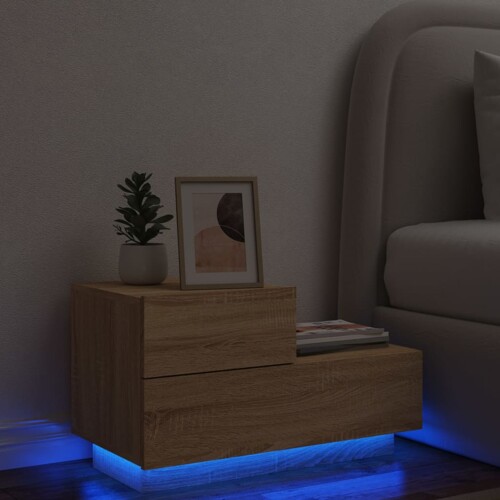 vidaXL Noćni ormarić s LED svjetlima boja hrasta sonome 70x36x40,5 cm