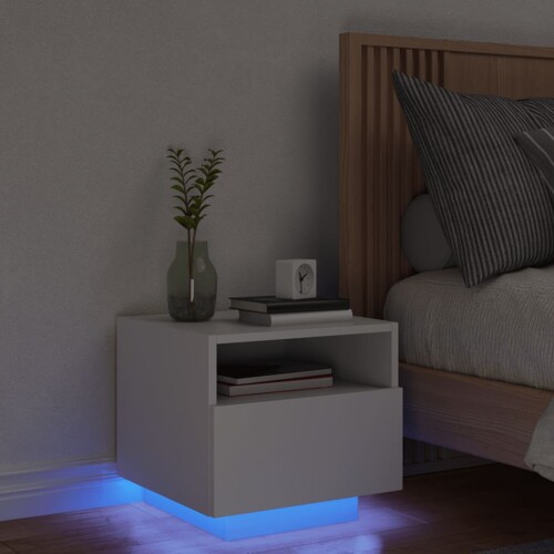 vidaXL Noćni ormarić s LED svjetlima bijeli 40 x 39 x 37 cm