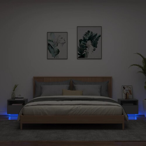 vidaXL Noćni ormarići s LED svjetlima 2 kom crni 40 x 39 x 37 cm