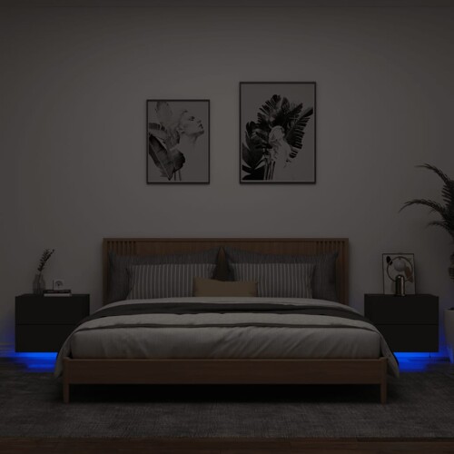 vidaXL Zidni noćni ormarići s LED svjetlima 2 kom crni