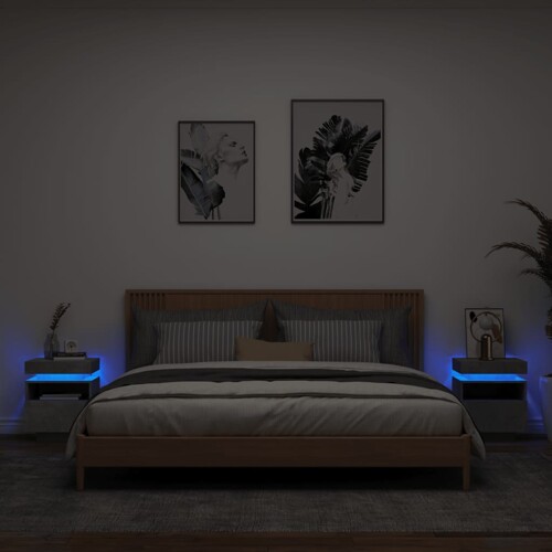 vidaXL Noćni ormarići s LED svjetlima 2 kom boja betona 40x39x48,5 cm